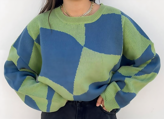 Élise - Pull vert et bleu